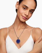 DY Elements® Disc Pendant in Blackened Silver with Lapis and Diamonds, 32mm